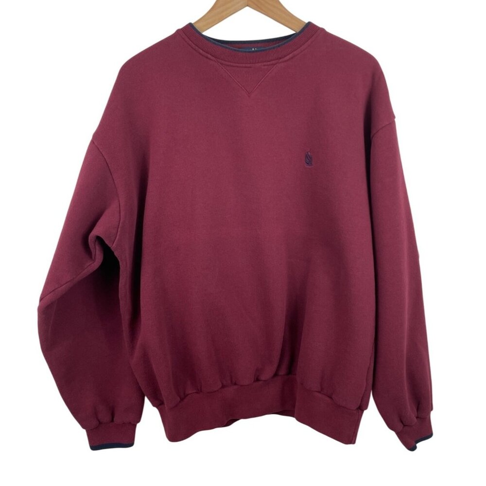Nautica Mens Large Maroon Sweatshirt Embroidered Logo Crewneck Pullover
